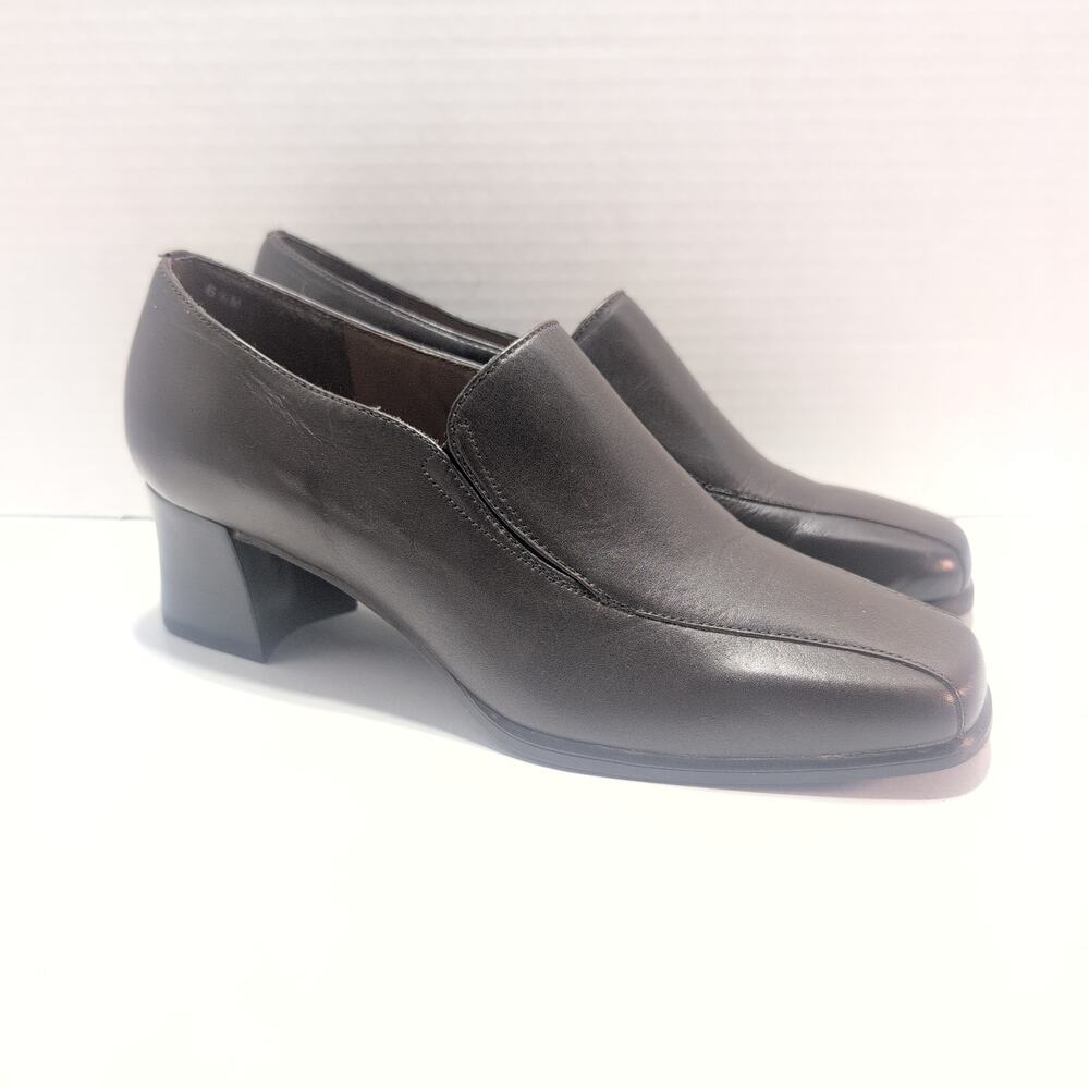 Naturalizer Chocolate Brown Leather Pumps Slip On Loafers Square Toe Women's 6.5